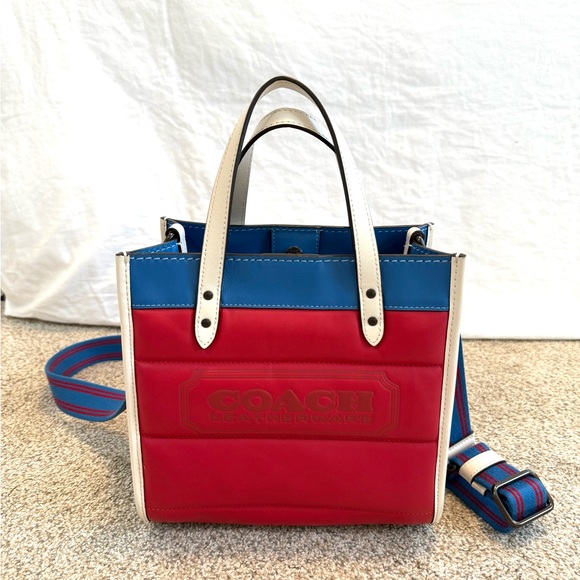 Coach Leatherware Multicolor Handbag Red Blue Quilting Colorblock Purse Tote - Picture 1 of 13
